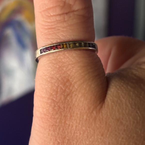 Rainbow Sapphire Silver Ring - Picture 2 of 3